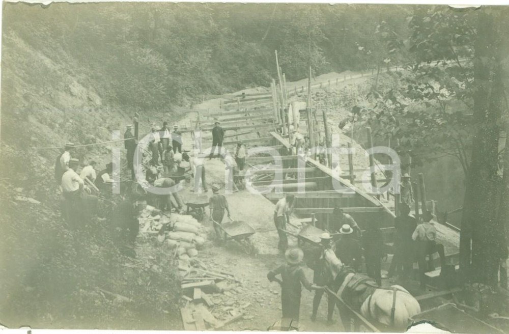 Fotografia d epoca originale 1908 TROY, PENNSYLVANIA USA Costruzione della Long s Pond Road Fotocartolina 1