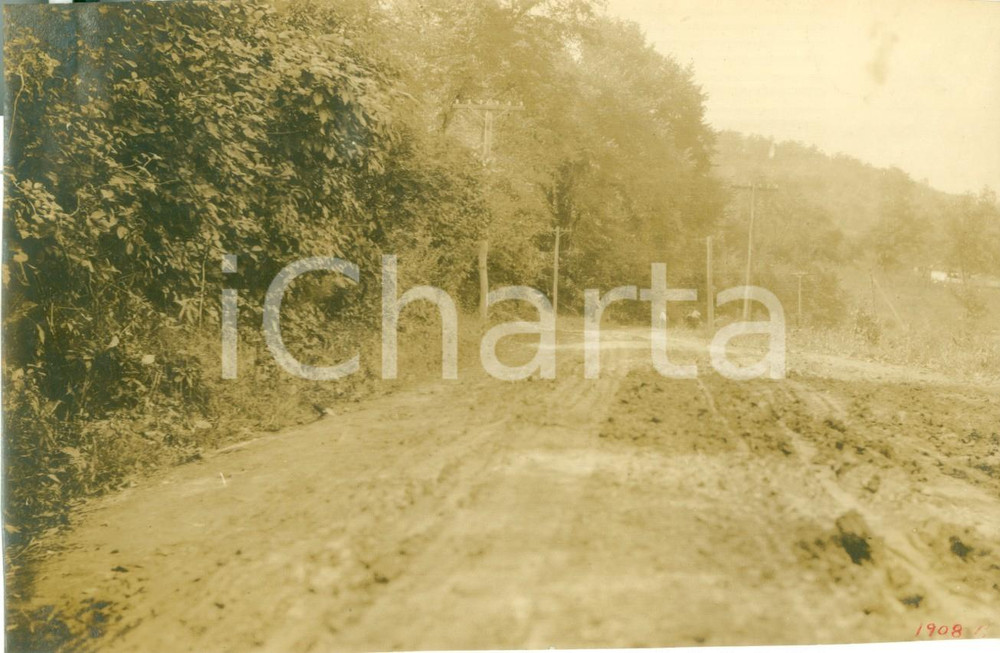 Fotografia d epoca originale 1908 PIATT TOWNSHIP PENNSYLVANIA USA Larry s Creek Road prima dei lavori FOTO 1