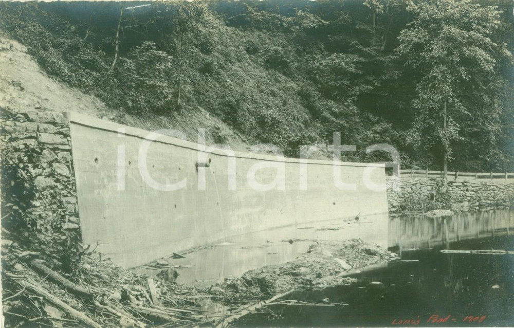 Fotografia d epoca originale 1908 TROY, PENNSYLVANIA USA Il muro di rinforzo della Long s Pond Road Foto 1