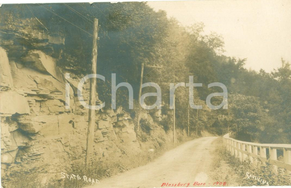 Fotografia d epoca originale 1908 BLOSSBURG, PENNSYLVANIA USA Il tracciato della State Road Fotocartolina 1
