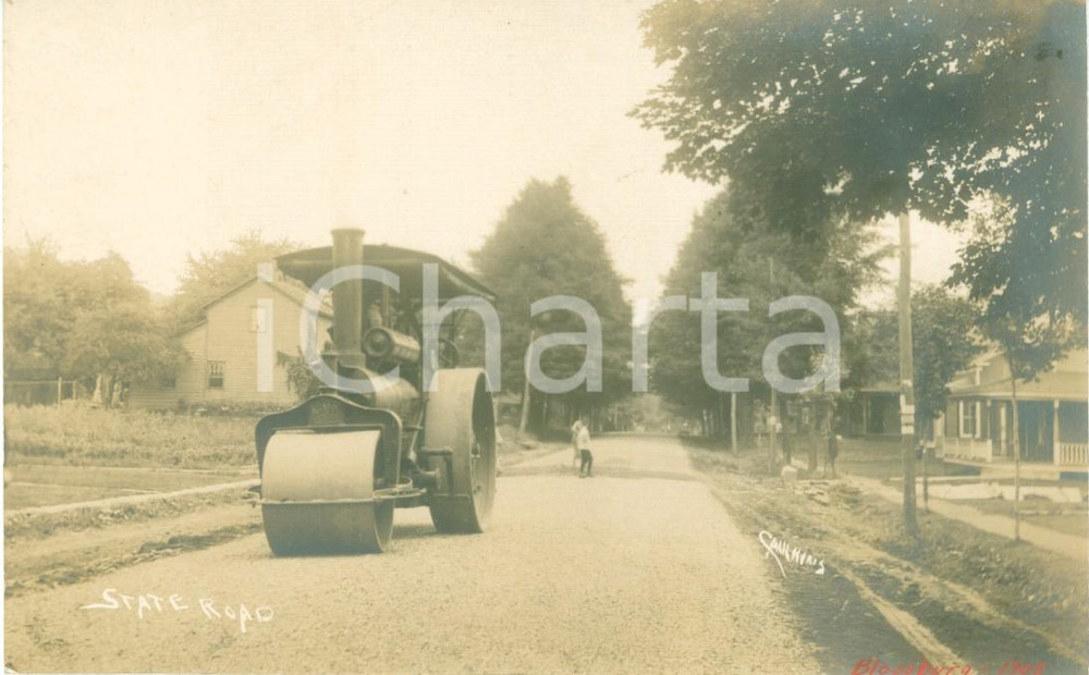 Fotografia d epoca originale 1908 BLOSSBURG, PENNSYLVANIA USA Schiacciasassi sulla State Road Fotocartolina 1