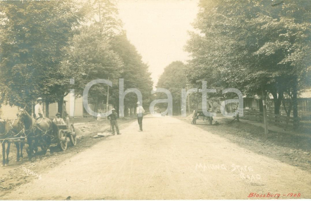 Fotografia d epoca originale 1908 BLOSSBURG, PENNSYLVANIA USA Operai al lavoro sulla State Road Fotocartolina 1
