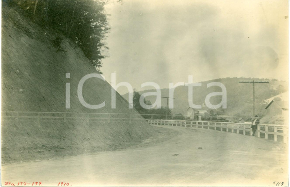 Fotografia d epoca originale 1910 WYSOX, PENNSYLVANIA USA Veduta di ROME ROAD ricostruita dlla WHALEN Foto 1