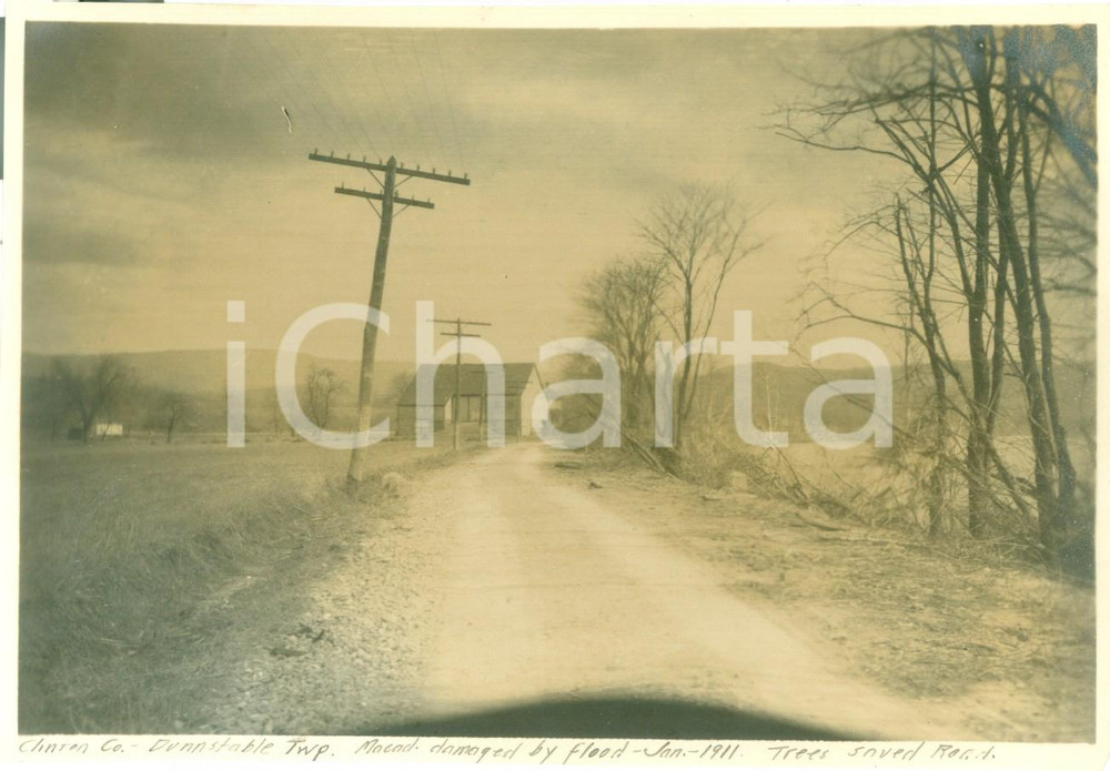 Fotografia d epoca originale 1909 DUNNSTABLE, PENNSYLVANIA USA Strada danneggiata dall inondazione Foto 1
