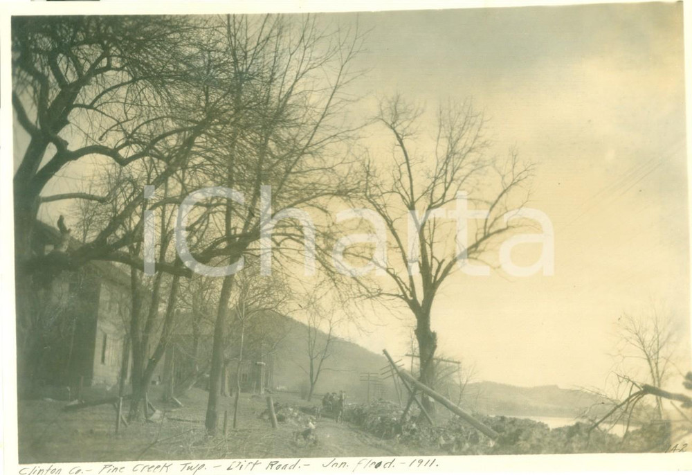 Fotografia d epoca originale 1909 PINE CREEK, PENNSYLVANIA USA Strada devastata dall inondazione Foto 1