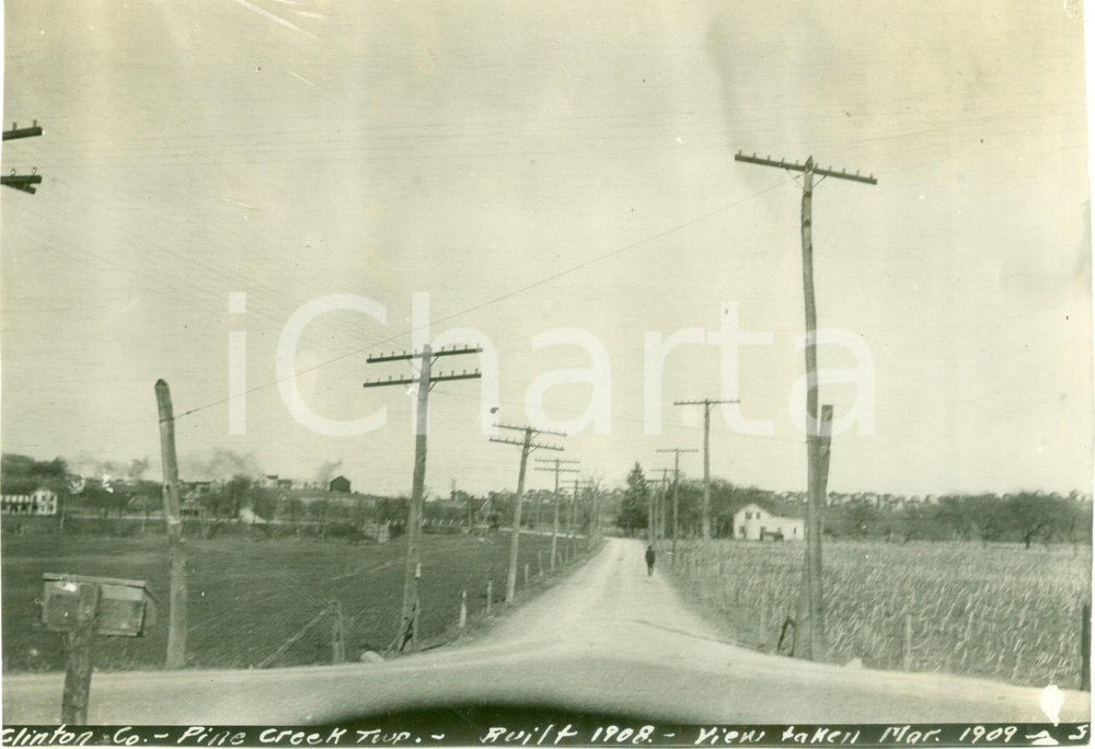 Fotografia d epoca originale 1908 PINE CREEK, PENNSYLVANIA USA La nuova strada rurale tra i campi Foto 1