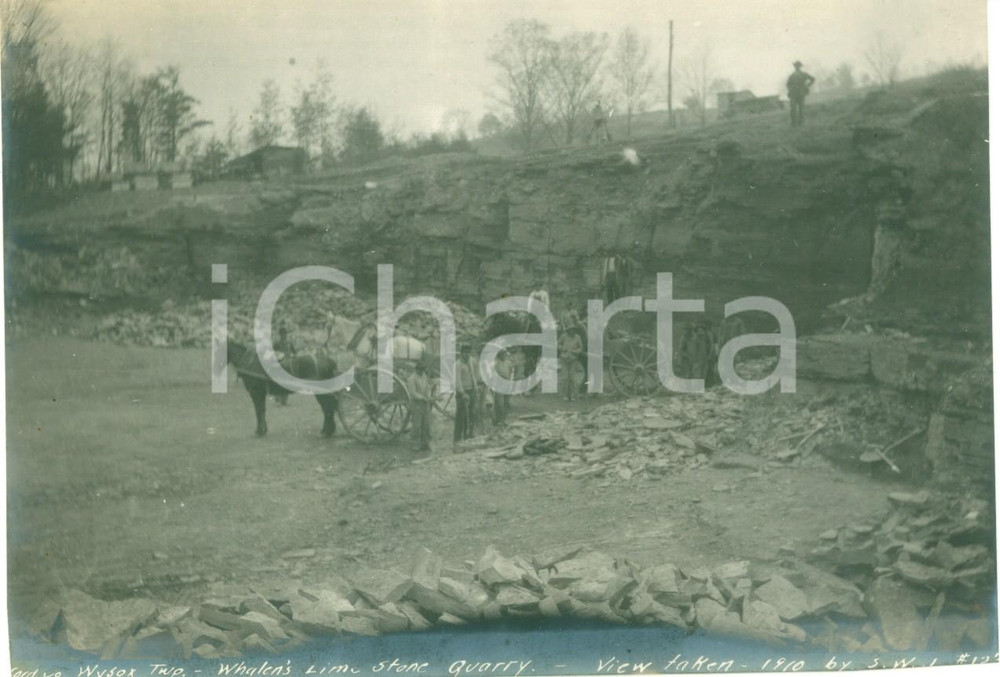 Fotografia d epoca originale 1910 WYSOX, PENNSYLVANIA USA Carri trasporto pietre della Ditta WHALEN Foto 1
