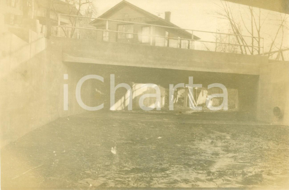 Fotografia d epoca originale 1909 WELLSBORO, PENNSYLVANIA USA Fiume in secca sotto il ponte Fotografia 1