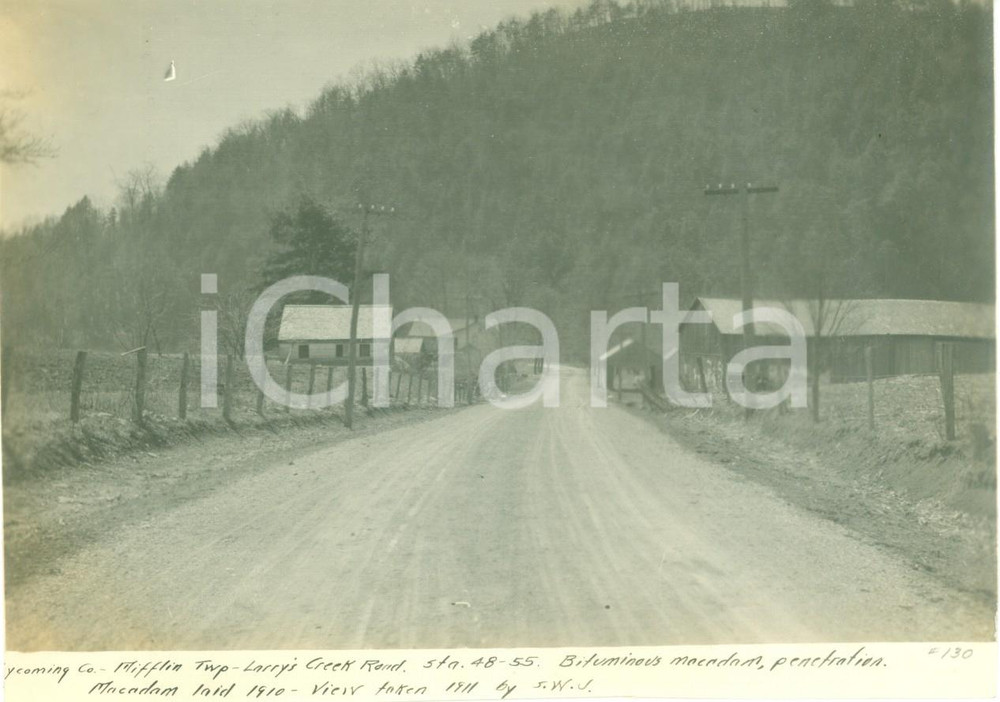 Fotografia d epoca originale 1910 MIFFLIN, PENNSYLVANIA USA Larrys Creek Road asfaltata con il bitume FOTO 1