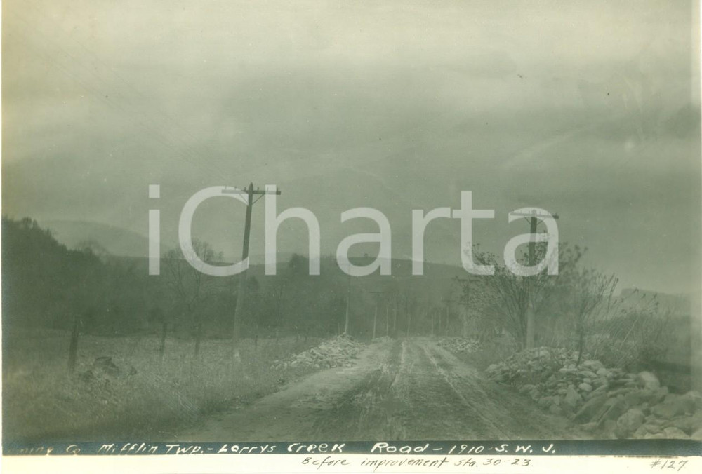 Fotografia d epoca originale 1910 MIFFLIN, PENNSYLVANIA USA Larrys Creek Road prima dei lavori Fotografia 1