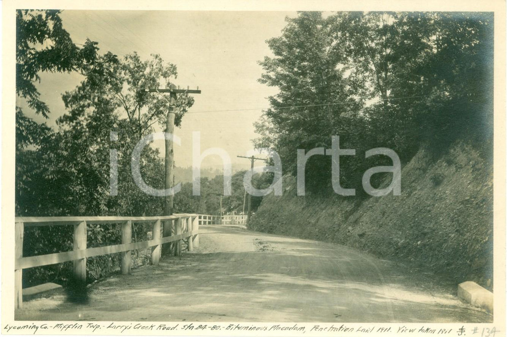 Fotografia d epoca originale 1911 MIFFLIN, PENNSYLVANIA USA Scorcio di Larrys Creek Road asfaltata Foto 1