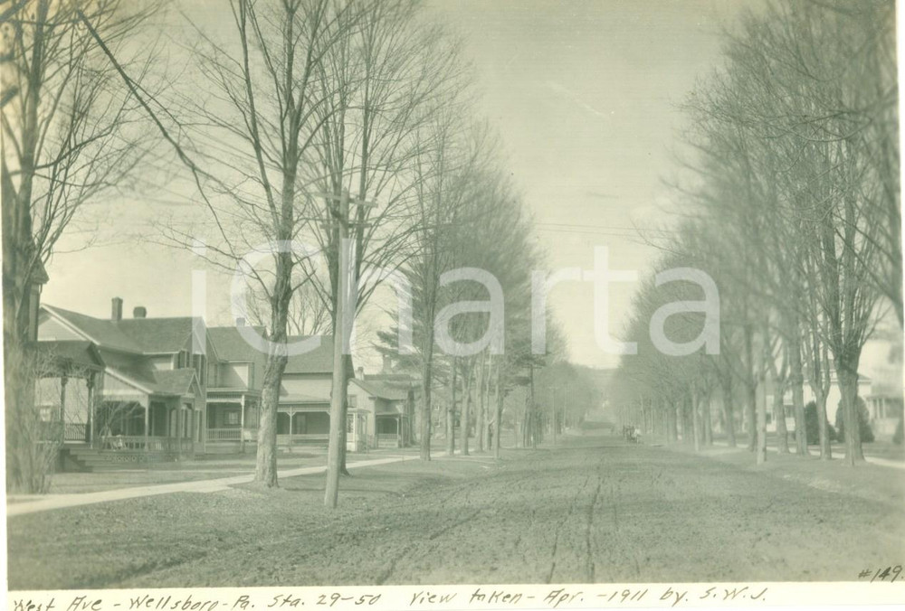 Fotografia d epoca originale 1911 WELLSBORO, PENNSYLVANIA USA Lavori di livellamento Main Street Fotografia 1