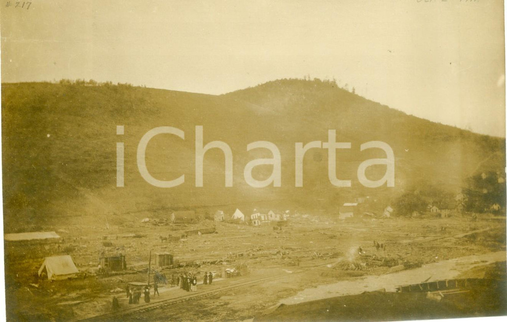 Fotografia d epoca originale 1911 AUSTIN, PENNSYLVANIA USA Case travolte dall inondazione Veduta generale 1