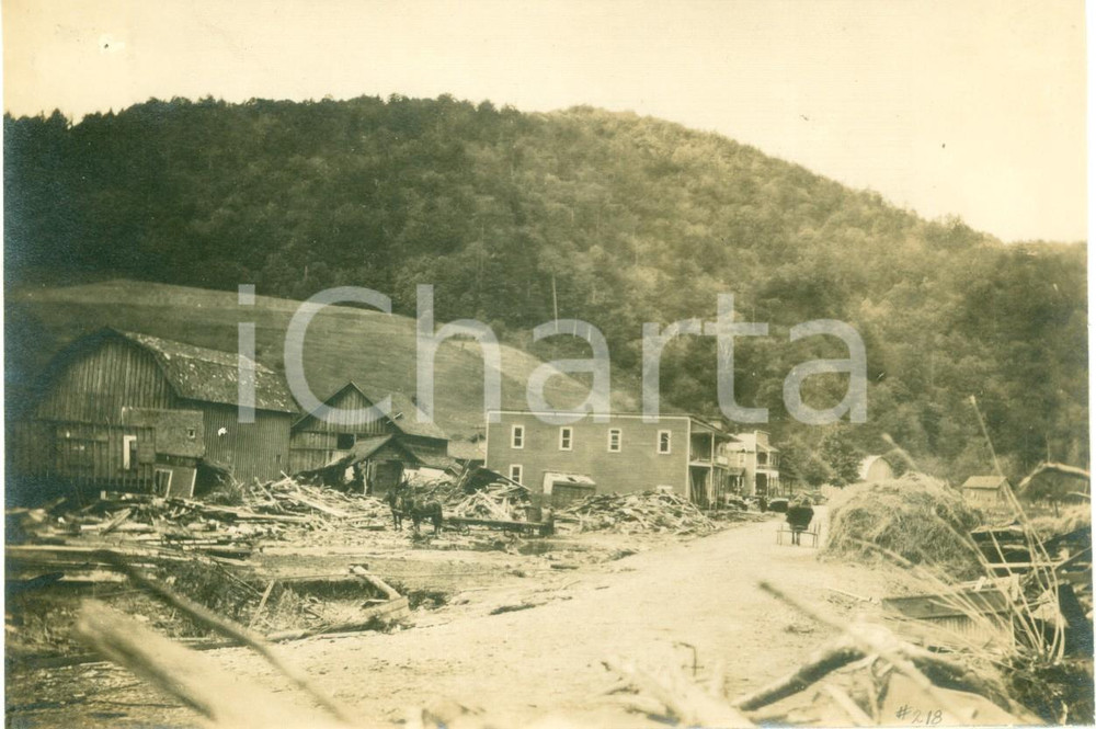 Fotografia d epoca originale 1911 COSTELLO, PENNSYLVANIA USA Fattorie distrutte dall inondazione Fotografia 1