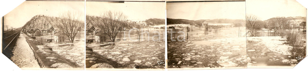 Fotografia d epoca originale 1909 PIATT TOWNSHIP, PENNSYLVANIA USA Il LARRYS CREEK ghiacciato esondato 1