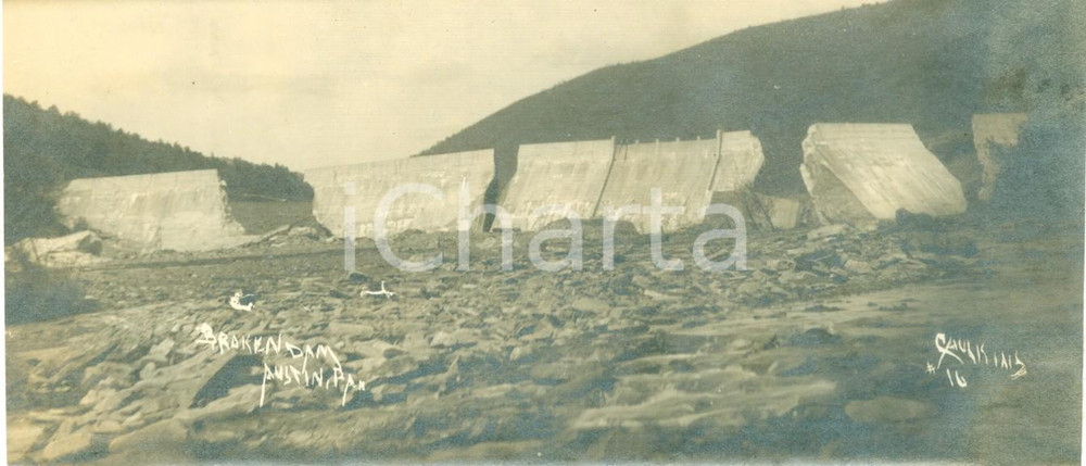 Fotografia d epoca originale 1911 AUSTIN, PENNSYLVANIA USA Diga distrutta dall inondazione Fotografia 1