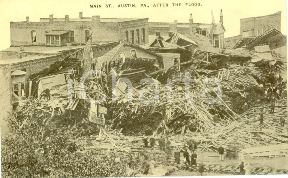 Fotografia d epoca originale 1911 AUSTIN, PENNSYLVANIA USA Main Street distrutta dall inondazione Foto 1