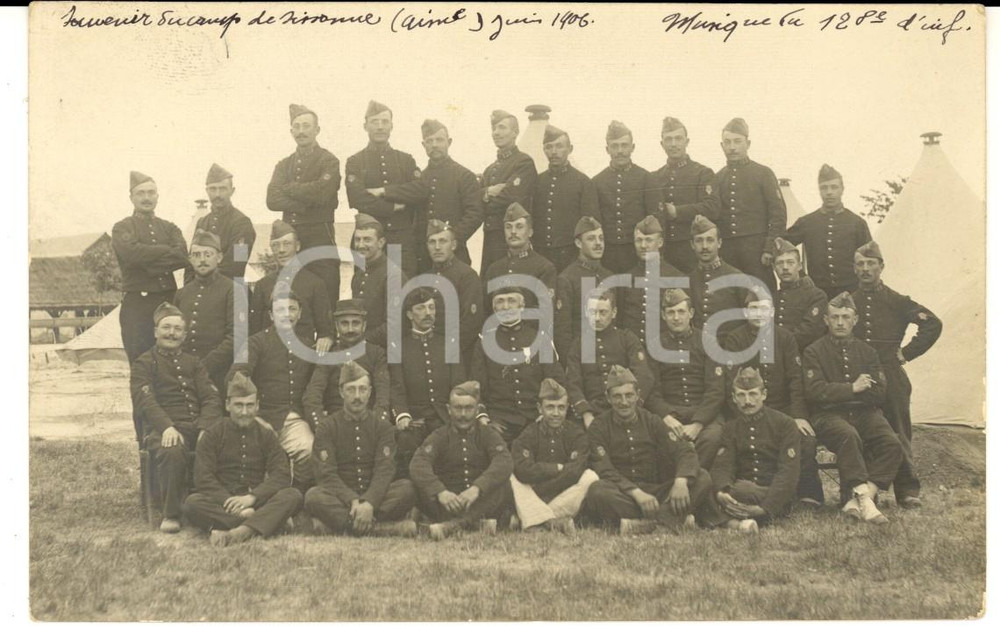 Fotografia d epoca originale 1906 SISSONNE F Soldati 128° fanteria al campo di addestramento Fotografia FP 1