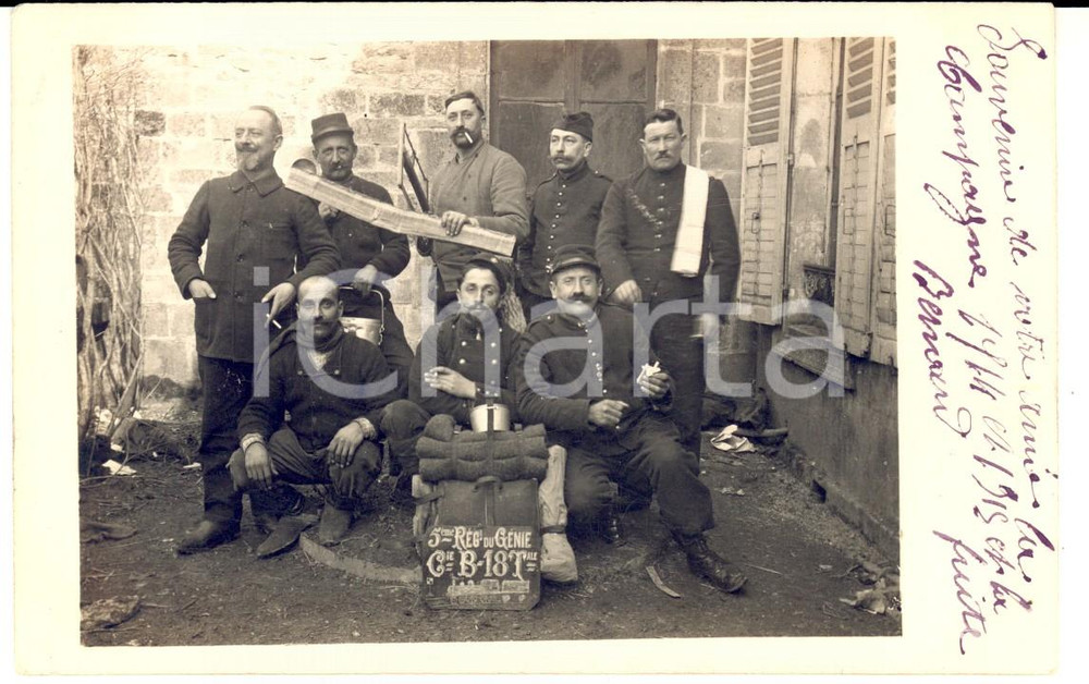 Fotografia d epoca originale 1915 WW1 LEMPIRE F Soldats 5e rÃ©giment GENIE Photo GRANDE GUERRE 1