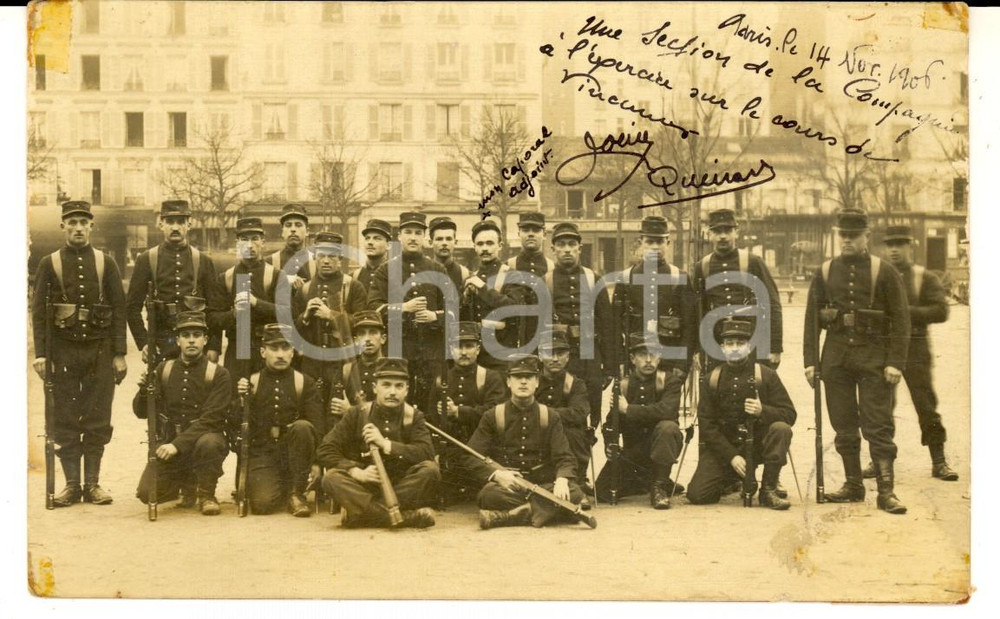 Fotografia d epoca originale 1906 PARIS Une section de la Compagnie Ã  l exercice Photo MILITAIRE 1
