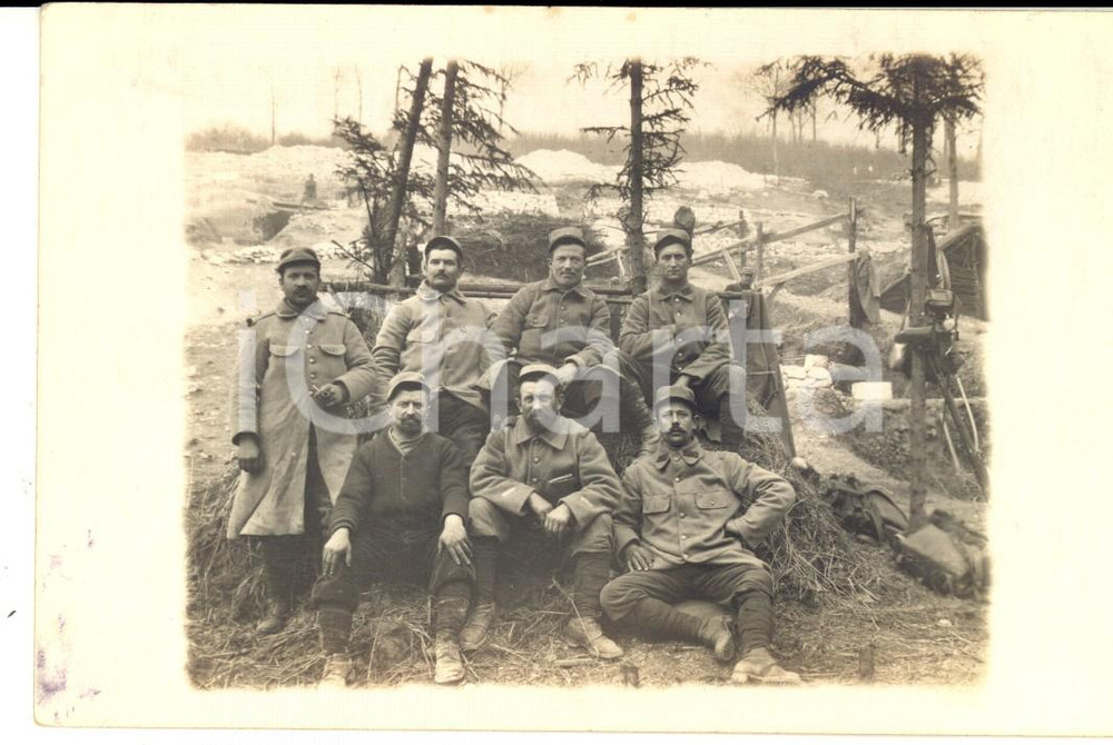 Fotografia d epoca originale 1915 ca WW1 FRANCIA Soldati di un reggimento di fanteria nella neve Foto 1