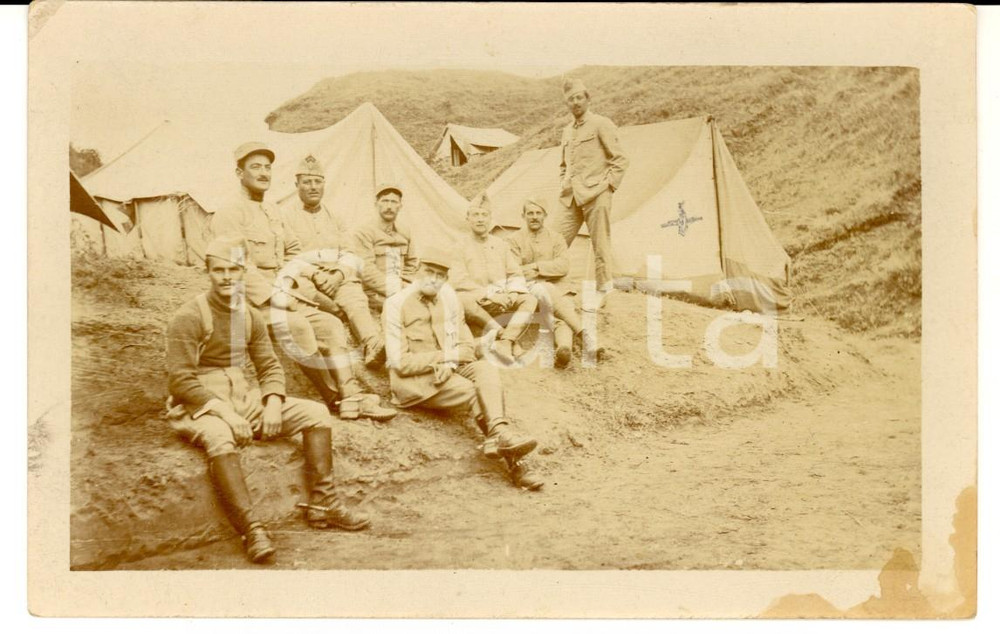 Fotografia d epoca originale 1917 WW1 KRUNA GRADA CROAZIA Militari della fanteria francese in accampamento 1