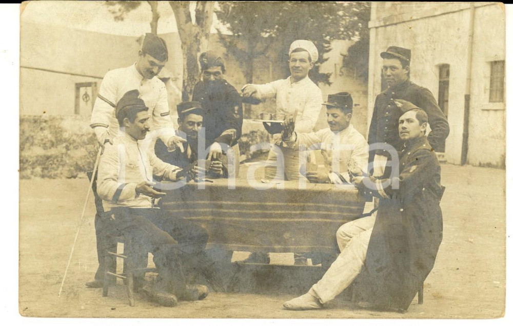Fotografia d epoca originale 1906 ALGER Officier Paul POUJOL des troupes coloniales joue aux cartes Photo 1