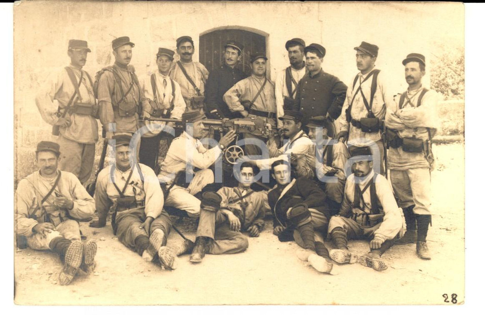 Fotografia d epoca originale 1915 WW1 FRANCE Soldati di fanteria con la loro mitragliatrice Fotografia FP 1