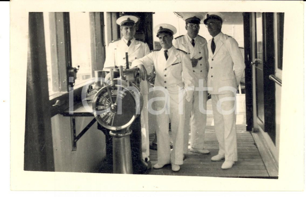 Fotografia d epoca originale 1915 ca WW1 FRANCIA Ufficiali della MARINE NATIONALE al timone Foto 1