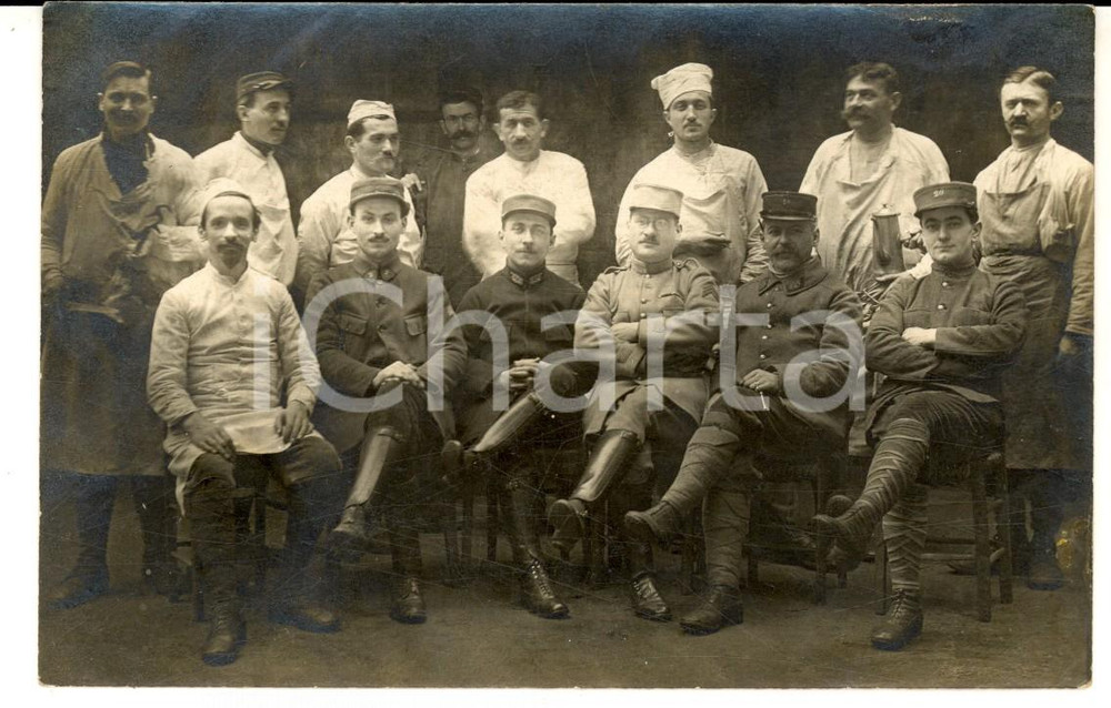 Fotografia d epoca originale 1915 ca WW1 FRANCE Soldats d infanterie avec cuisinier Photo famille UGNON 1