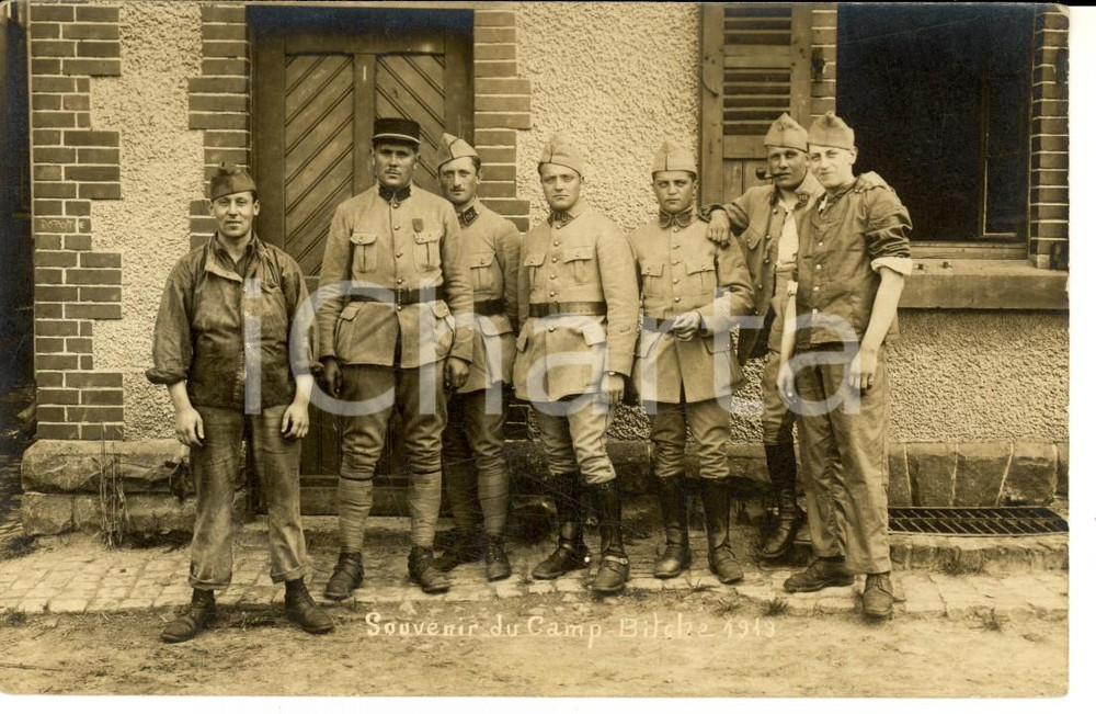 Cartolina originale da collezione 1919 CAMP BITCHE F Soldats 113e rÃ©giment au camp d instruction Photo sÃ©riale 1