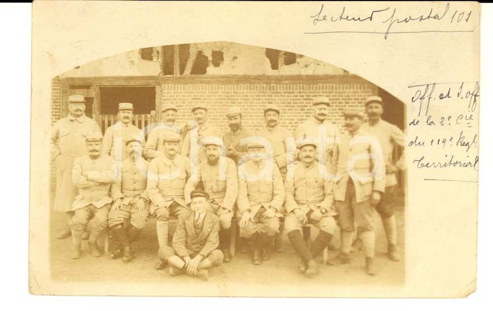 Fotografia d epoca originale 1915 WW1 FRANCE Officiers 119e Rgt Territorial 2e Cie Photo Ã  Marthe AMBROSINI 1