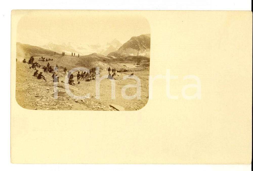 Fotografia d epoca originale 1910 ca FRANCE Militari preparano un accampamento in montagna Foto cartolina 1