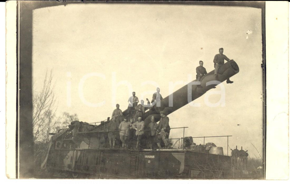 Fotografia d epoca originale 1915 ca WW1 FRANCE Soldati di artiglieria a cavallo di un cannone da guerra 1