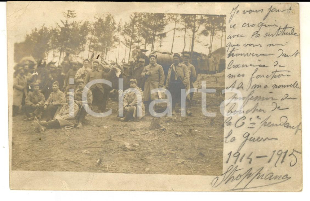Fotografia d epoca originale 1915 WW1 FRANCIA Soldato di fanteria STROPPIANA tra i commilitoni Foto FP 1