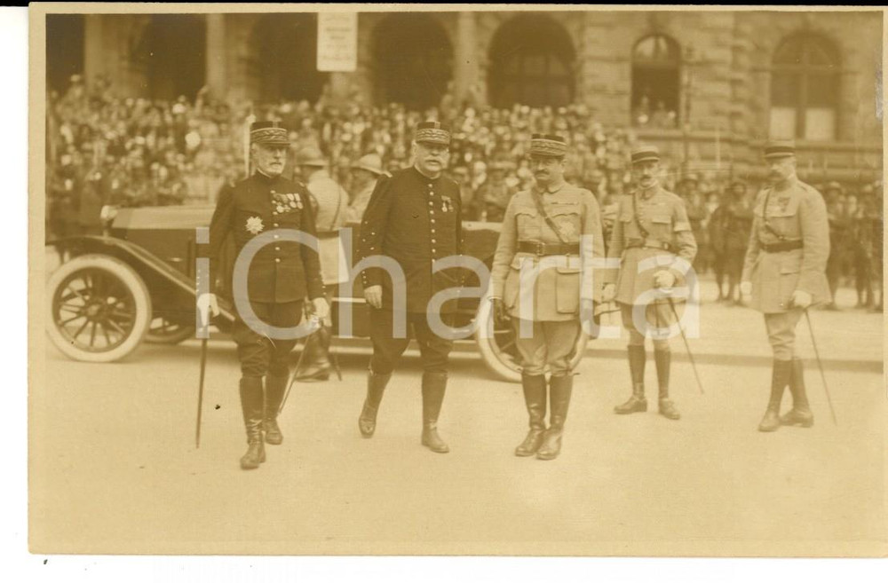 Fotografia d epoca originale 1919 PARIS FÃªtes de la Victoire  GÃ©nÃ©raux JOFFRE et MANGIN Photo carte postale 1