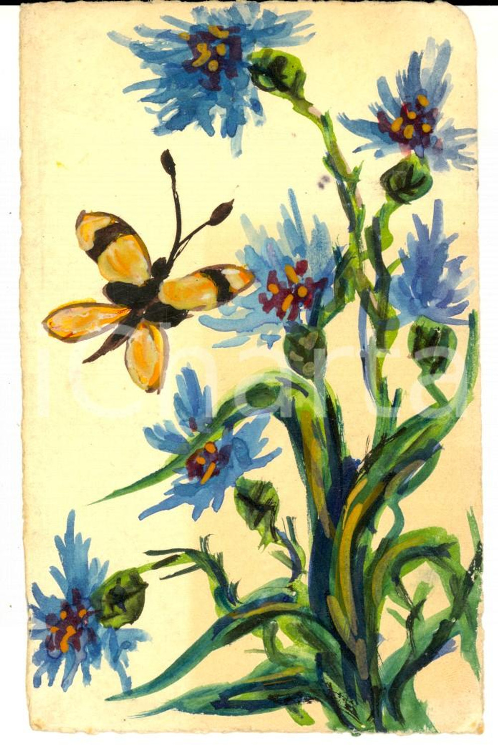 Cartolina originale da collezione 1923 HÃ´pital de PERPIGNAN F Carte peinte Ã  la bouche par une infirme 1