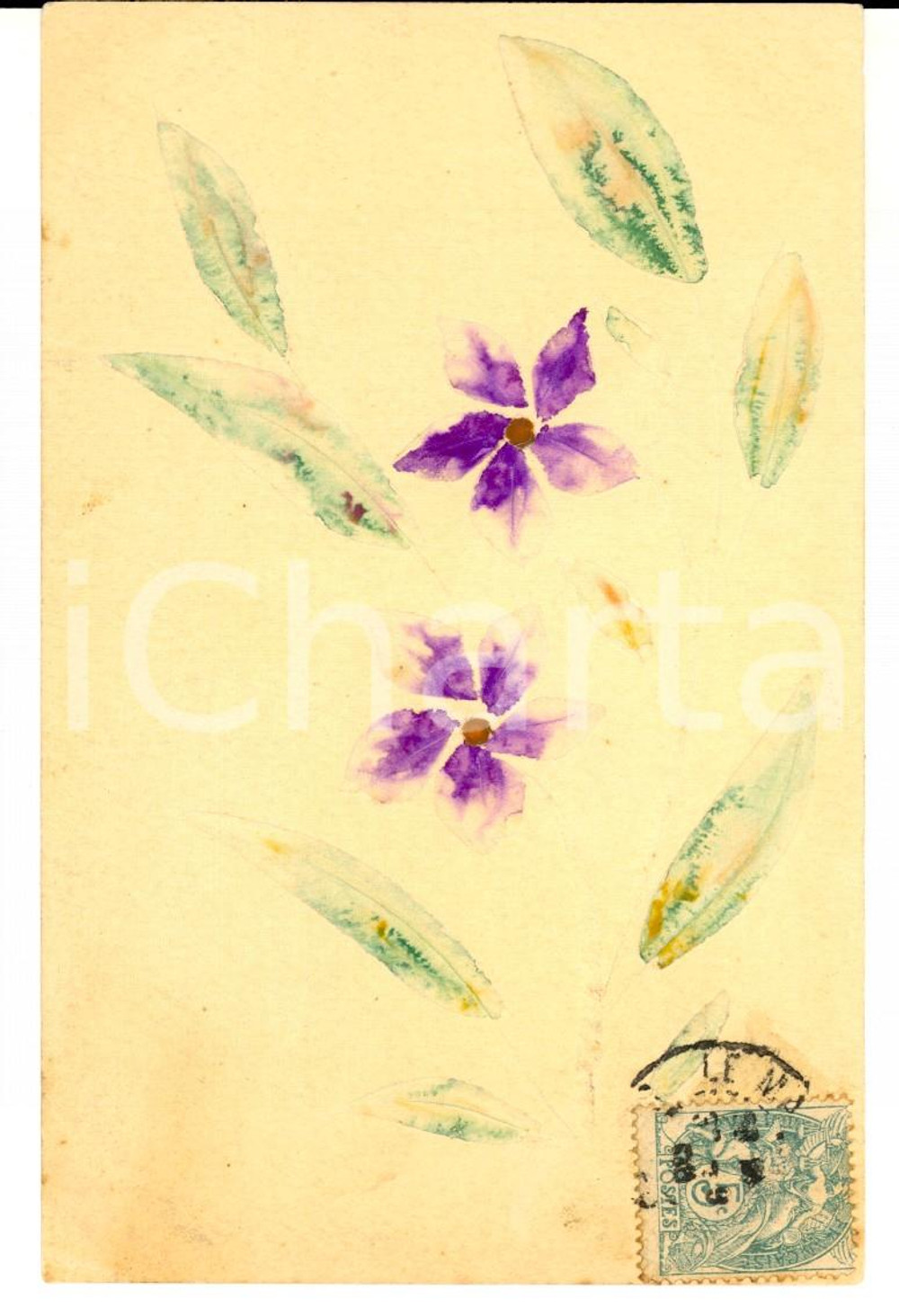 Cartolina originale da collezione 1908 FRANCE Cartolina augurale con fiori a rilievo DIPINTA A MANO 1