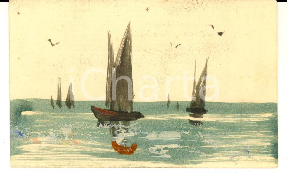 Cartolina originale da collezione 1910 ca FRANCIA Biglietto per asta pittore RenÃ© GOURDON DIPINTO A MANO 1