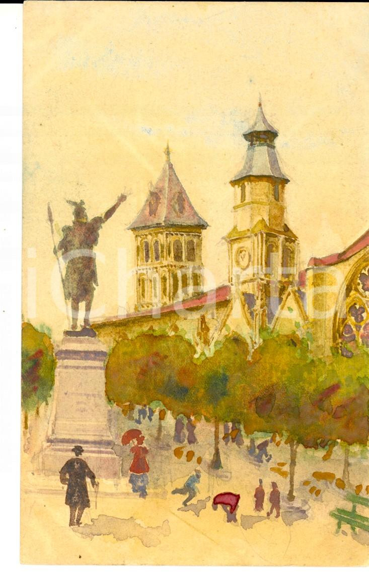 Cartolina originale da collezione 1920 ca FRANCIA Una veduta cittadina Cartolina postale DIPINTA A MANO 1