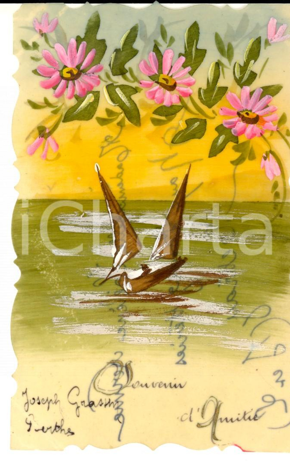 Cartolina originale da collezione 1920 ca FRANCE Cartolina rondine su carta lucida DIPINTA A MANO Joseph GRASSIN 1