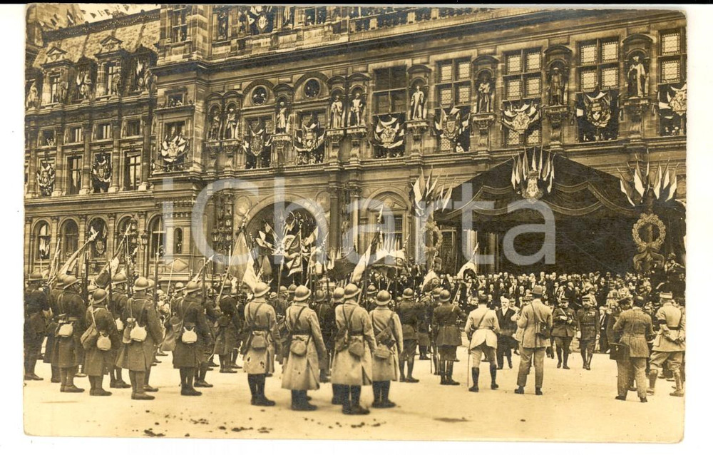 Fotografia d epoca originale 1919 PARIS FÃªtes Victoire  CÃ©rÃ©monie Ã  l HOTEL DE VILLE Photo carte postale 1