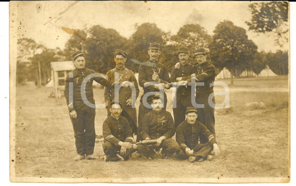 Fotografia d epoca originale 1912 MARNE FRANCE Ufficiali del 7Â° reggimento al brindisi Fotografia FP 1