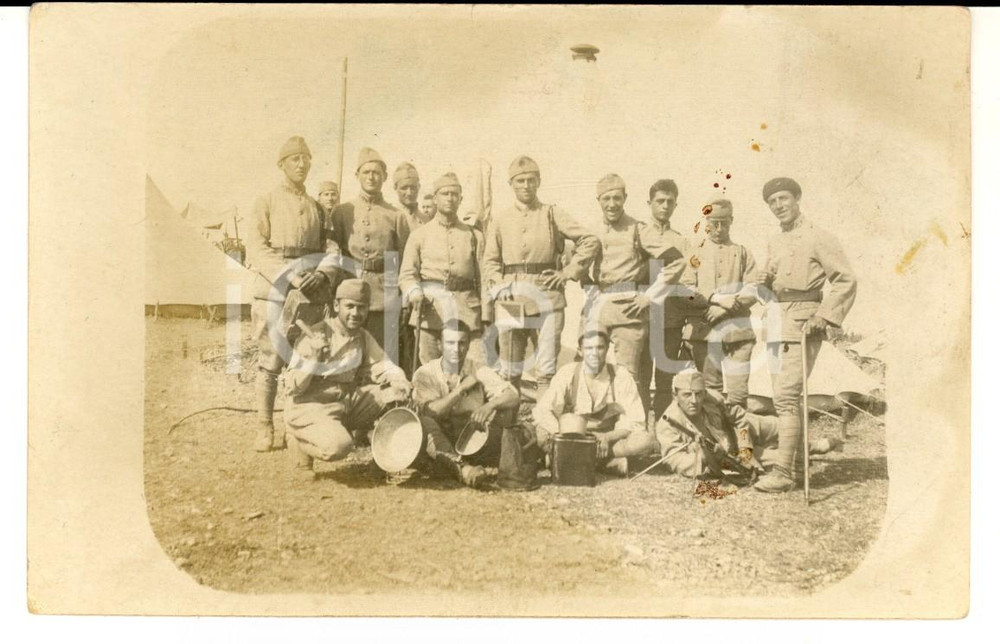 Fotografia d epoca originale 1915 ca FRANCE Soldati del 173Â° fanteria con pentole e mitragliatrice Foto 1