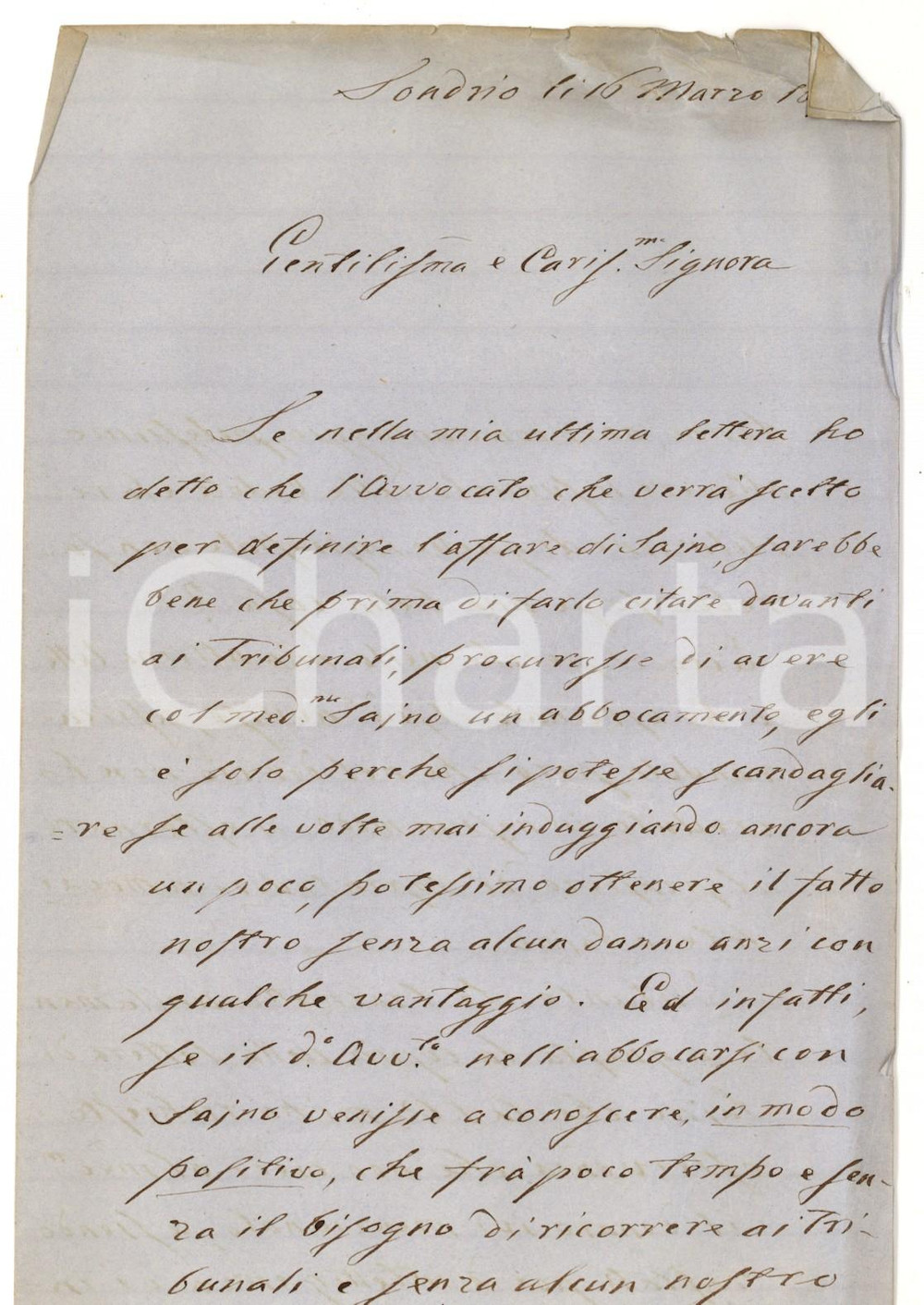 Manoscritto, lettera originale 1871 SONDRIO Ing. Tomaso MAGGI chiude societÃ  per costruzione canale VILLORESI 1