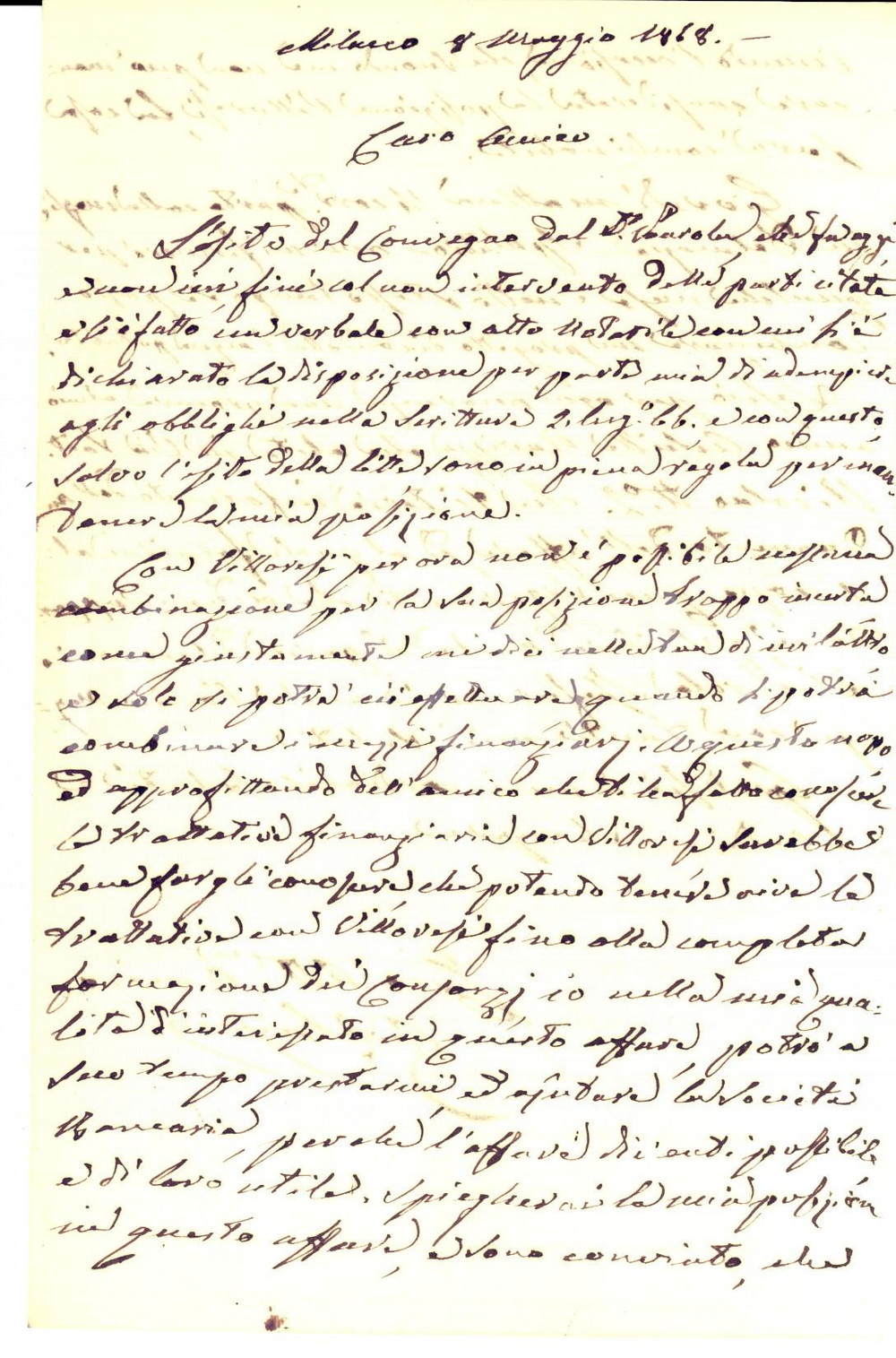 Manoscritto, lettera originale 1868 MILANO Nessuna combinazione con Eugenio VILLORESI Ing. Carlo SAJNO 1