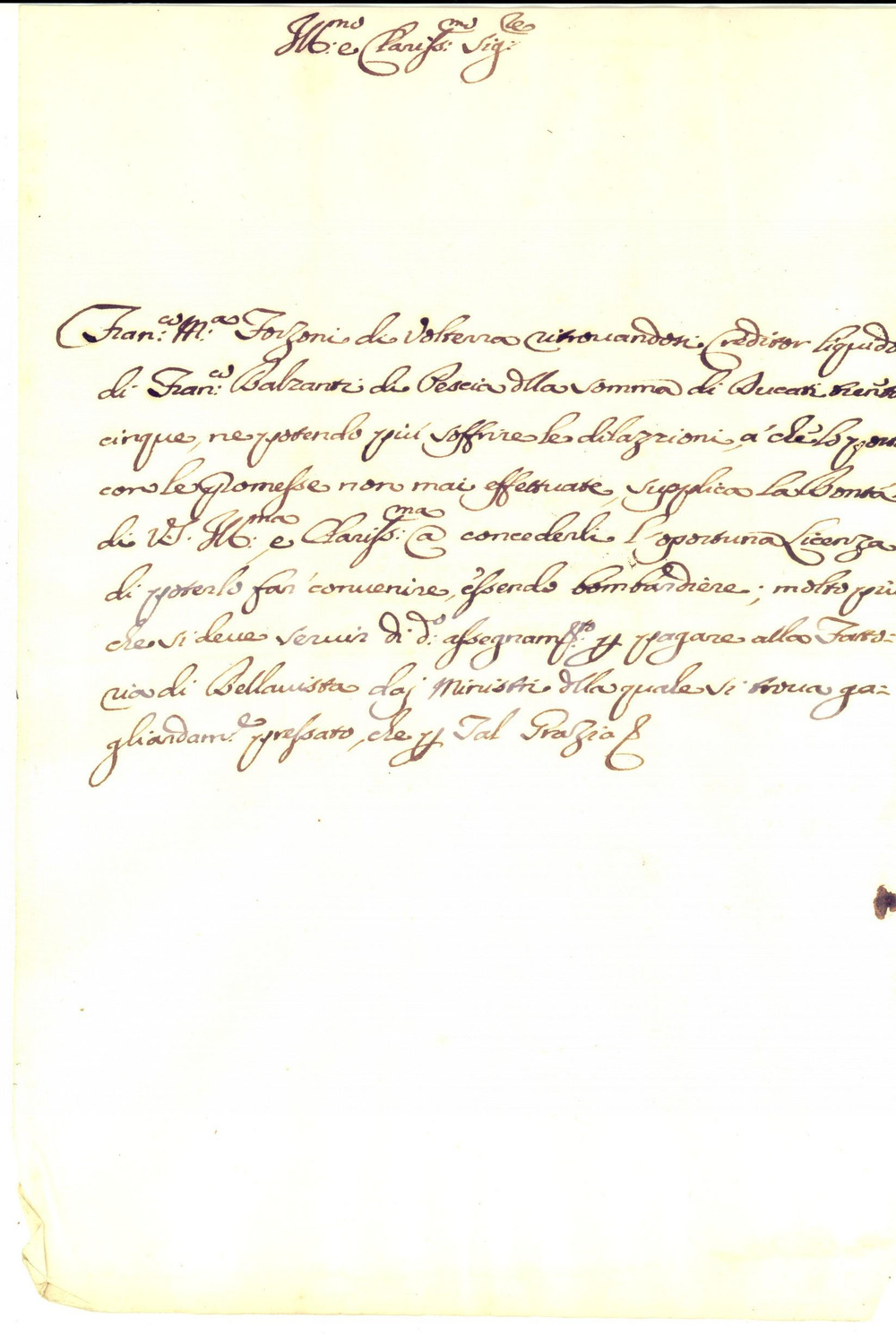 Documento originale, autentico 1720 FIRENZE Francesco BALZANTI debitore insolvente di Francesco Maria FORZONI 1