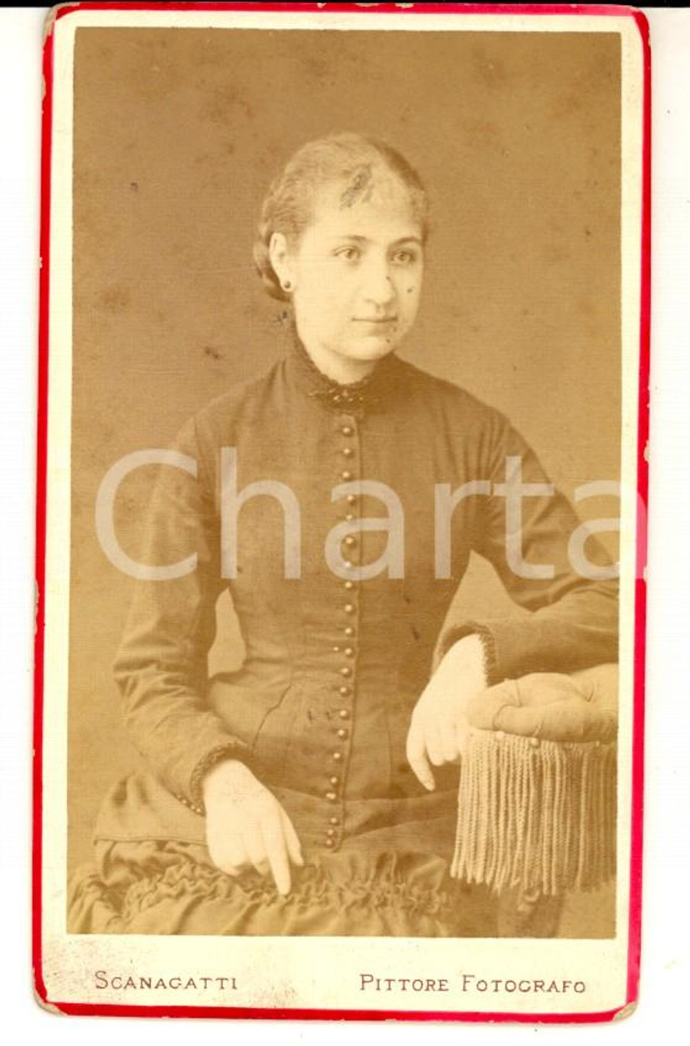 Fotografia d epoca originale 1880 ca TORINO Ritratto di donna in abito scuro Fotografia SCANAGATTI 1