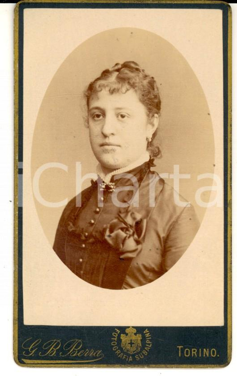Fotografia d epoca originale 1880 ca TORINO Ritratto dI donna in abito scuro Foto G. B. BERRA 1