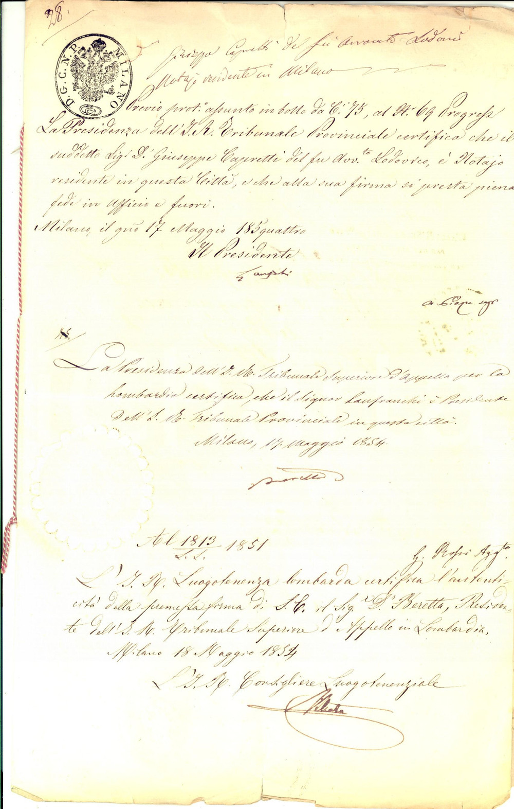 Documento originale, autentico 1854 MILANO Procura mons. Bartolomeo Carlo ROMILLI all avv. TRICERRI Autografo 1